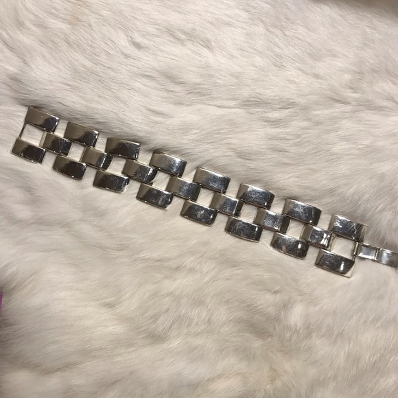 Vintage Chunky Bismarck Chain Silvertone Bracelet - Picture 2 of 5